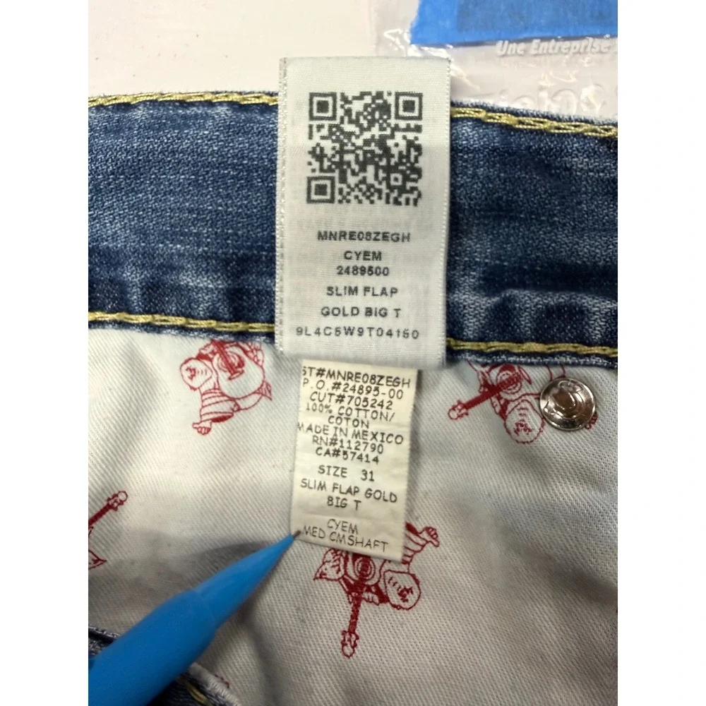 True Religion Mens Sz 31 31x27 Slim Flap Big T Blue Medium Wash Jeans (GG10)